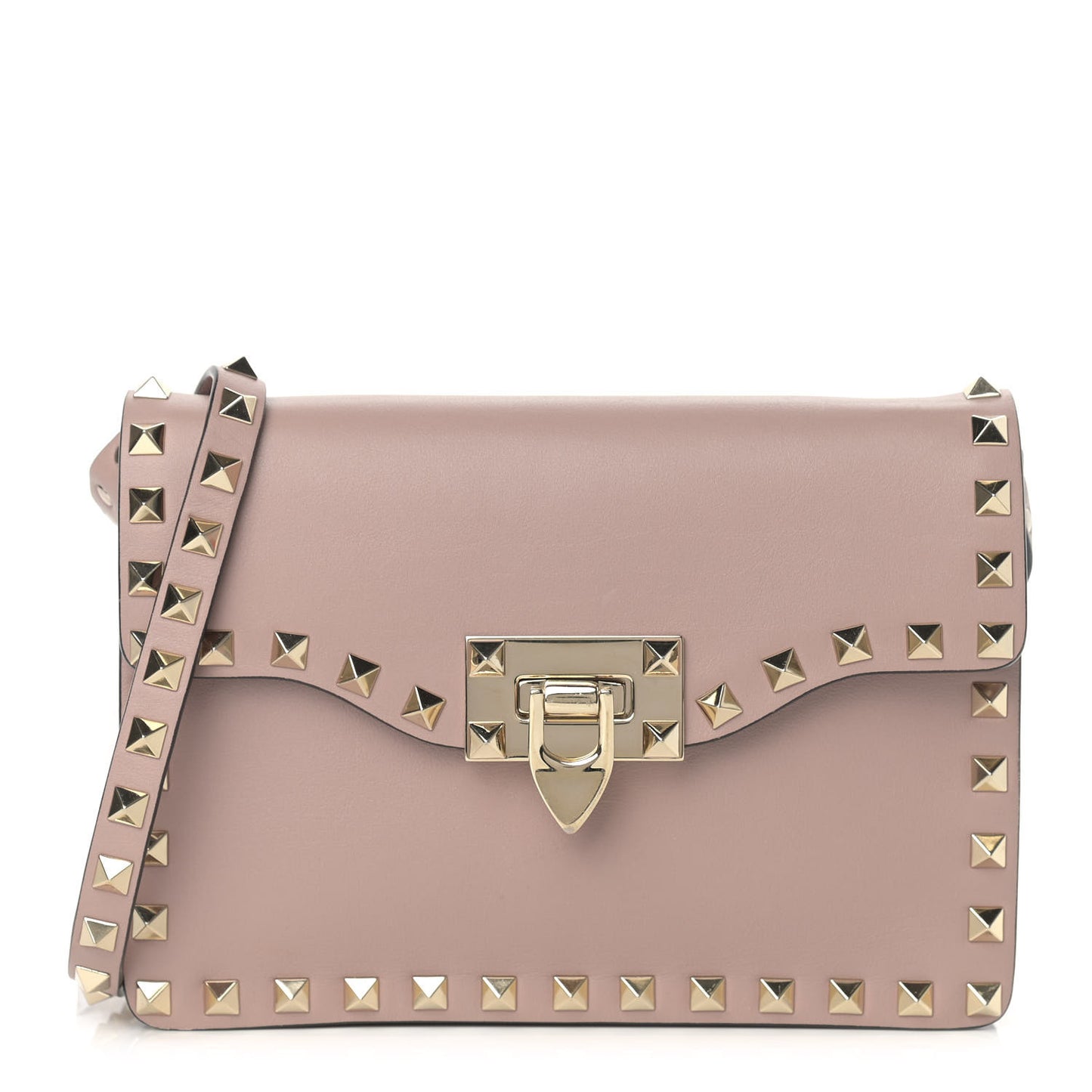 Vitello Rockstud Shoulder Flap Bag Poudre