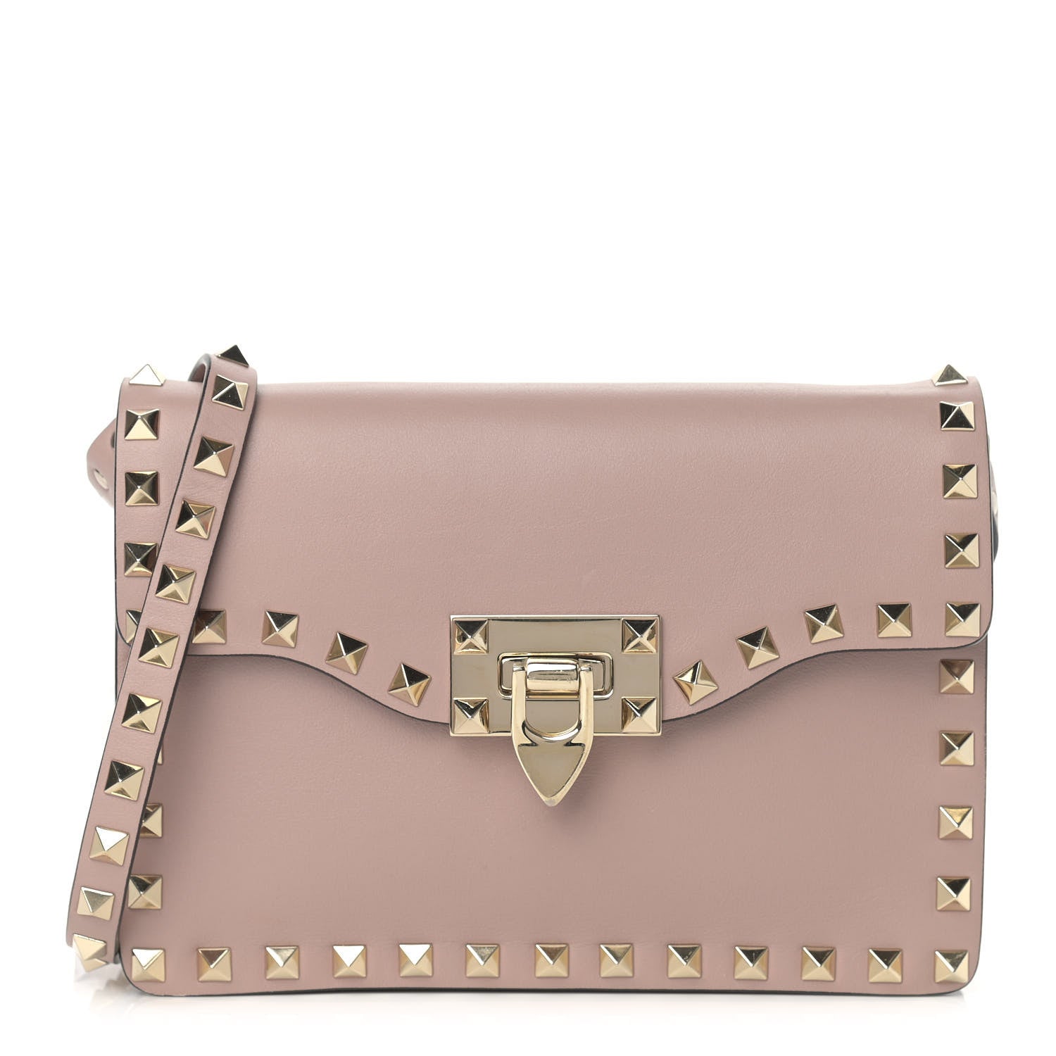 Valentino Garavani Vitello Rockstud Shoulder Flap Bag Poudre 1 of 11