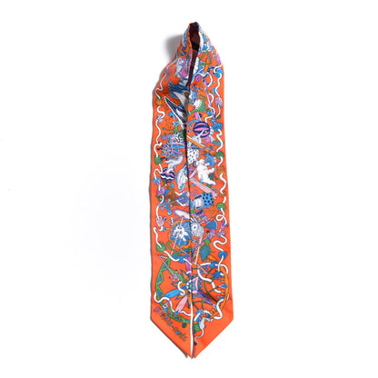 Hermes Silk La Folle Parade Twilly Orange Bleu White 5 of 6