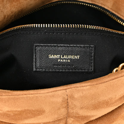 Saint Laurent Suede Calfskin Quilted Small Loulou Puffer Monogram Chain Satchel Cinnamon 7 of 11