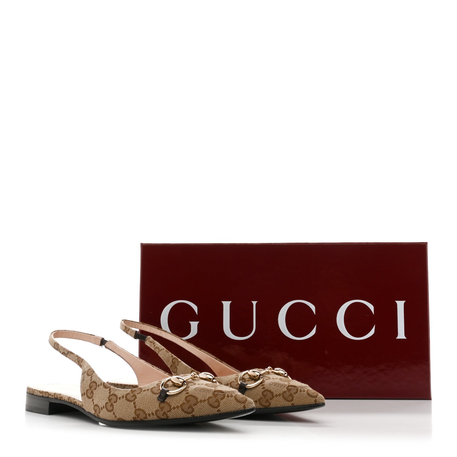 Gucci Monogram Horsebit Womens Slingback Ballet Flat 38 Beige Ebony Cocoa 12 of 12