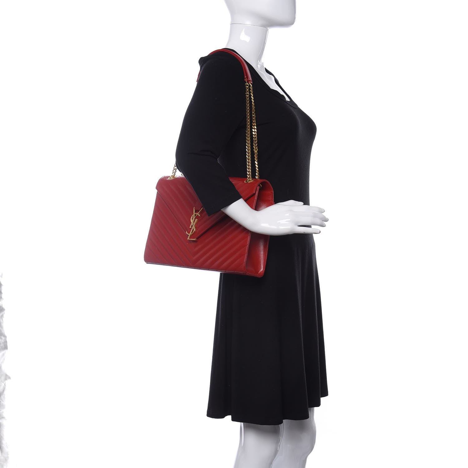 Saint Laurent Grain De Poudre Matelasse Chevron Large Monogram Satchel Lipstick Red 2 of 13