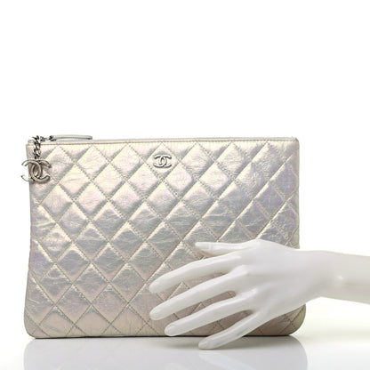 Chanel Iridescent Crumpled Calfskin CC Ripples Medium Cosmetic Case White 2 of 7