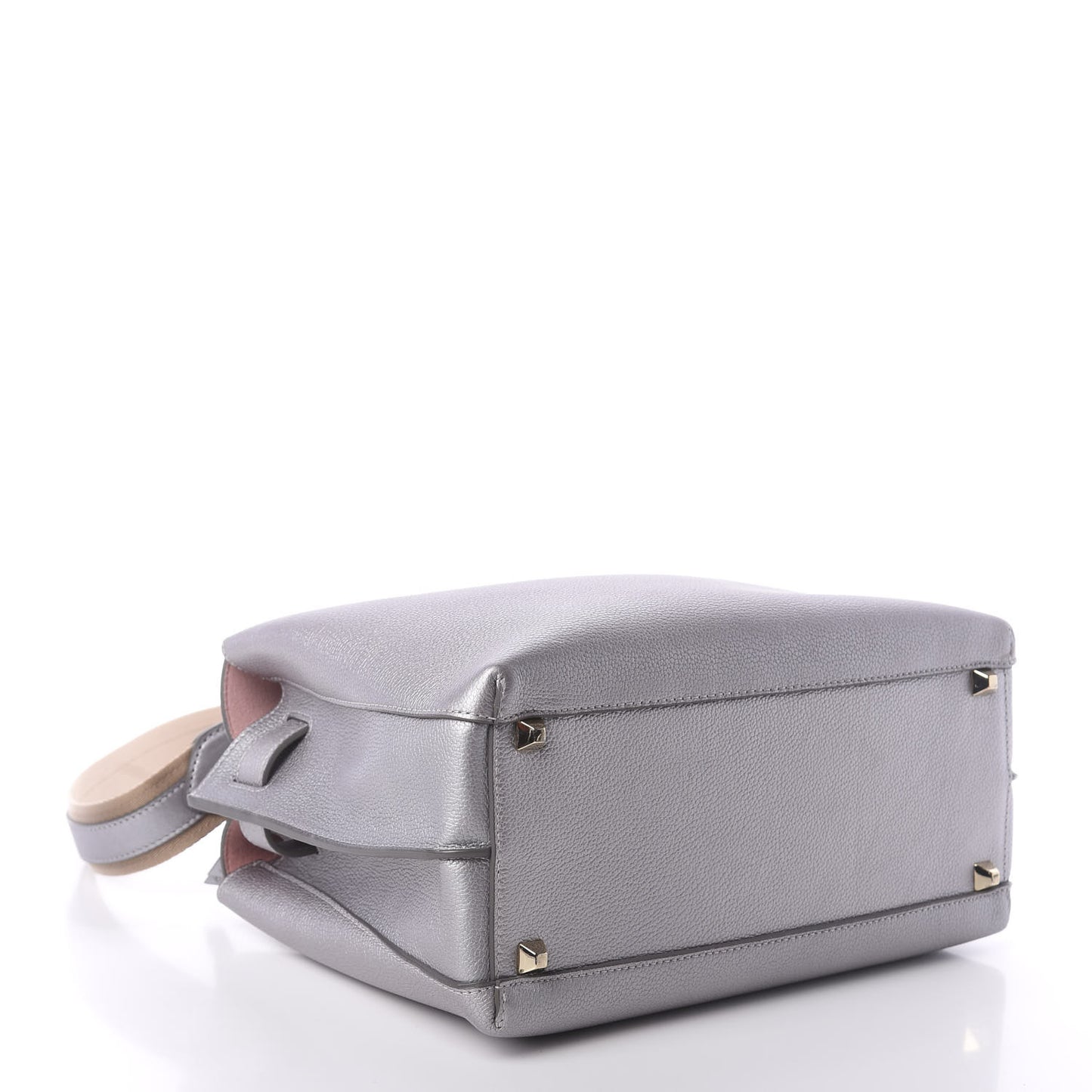 Metallic Grained Calfskin Medium Milla Tote Spike Silver