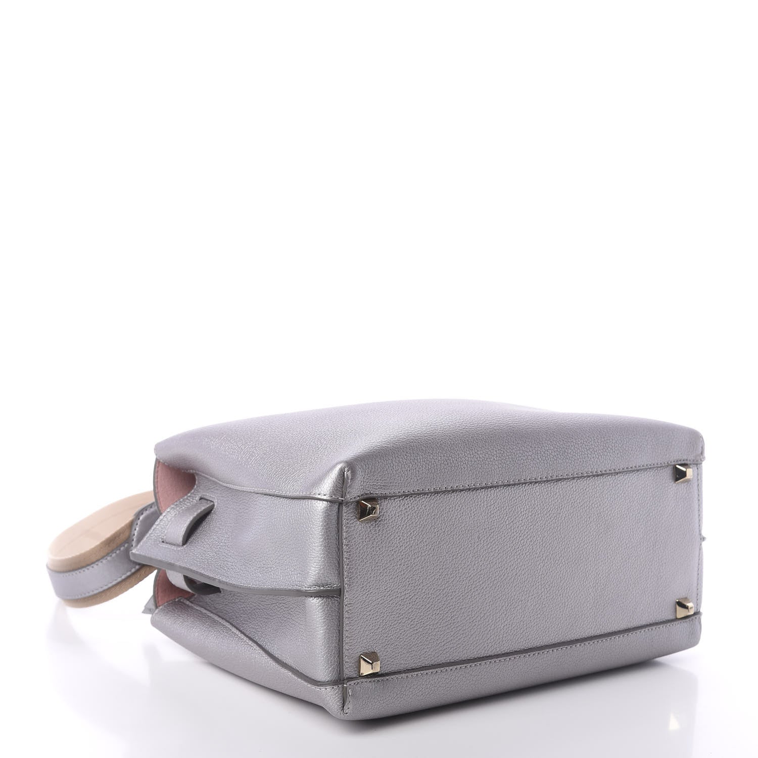 MCM Metallic Grained Calfskin Medium Milla Tote Spike Silver 5 of 10