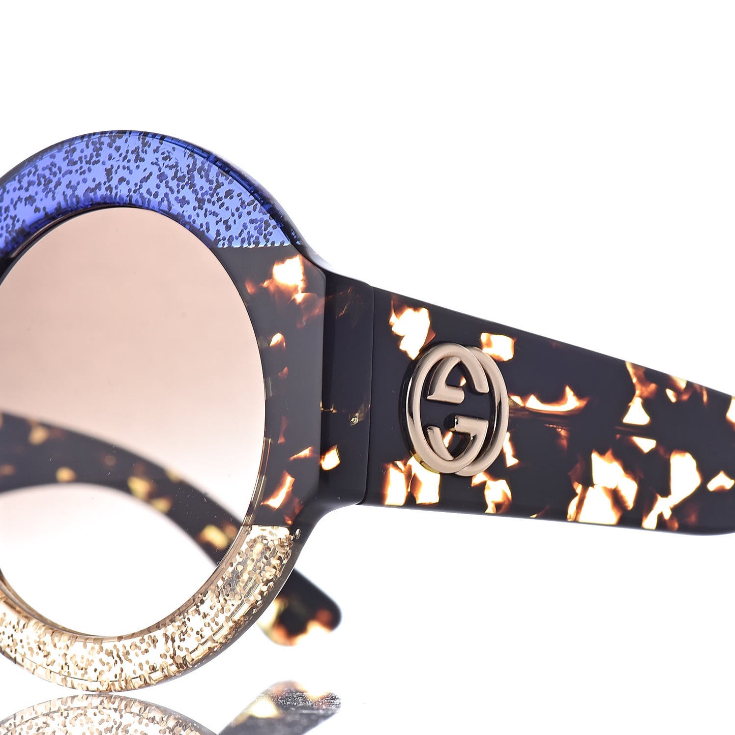 Acetate Round GG0084S Sunglasses Glitter Blue Multi
