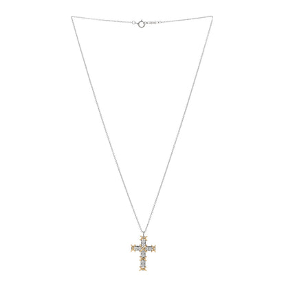 Tiffany Platinum 18K Yellow Gold Diamond Schlumberger Ten Stone Cross Pendant Necklace 3 of 5