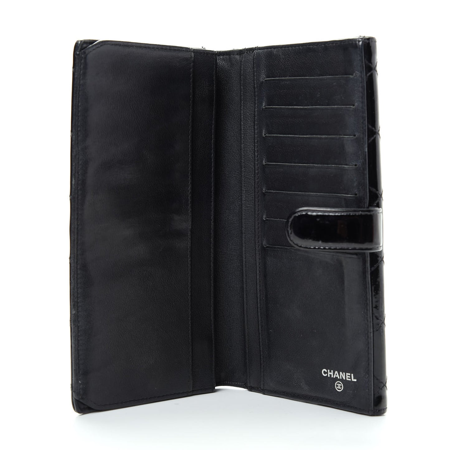 Patent Quilted Large Brilliant Flap Wallet Black