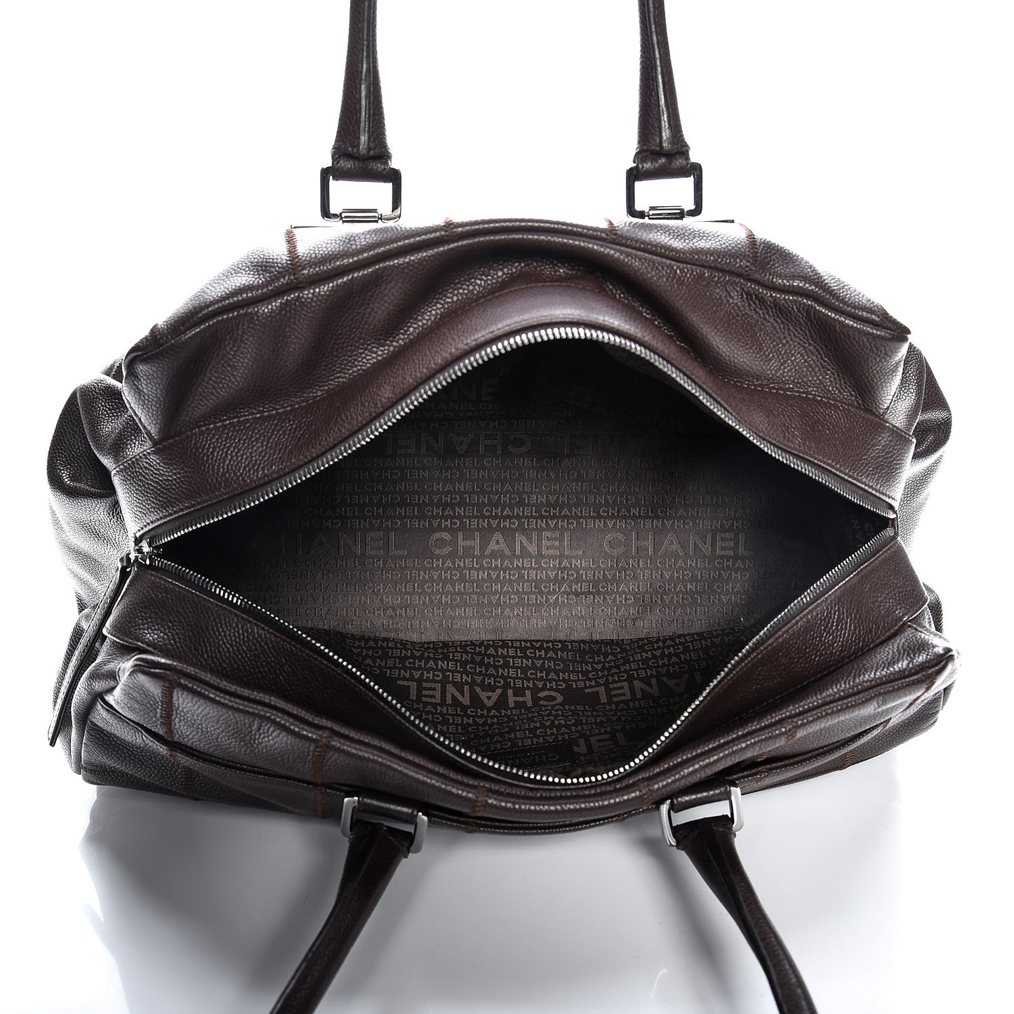 Caviar Square Stitched Large Satchel Dark Brown
