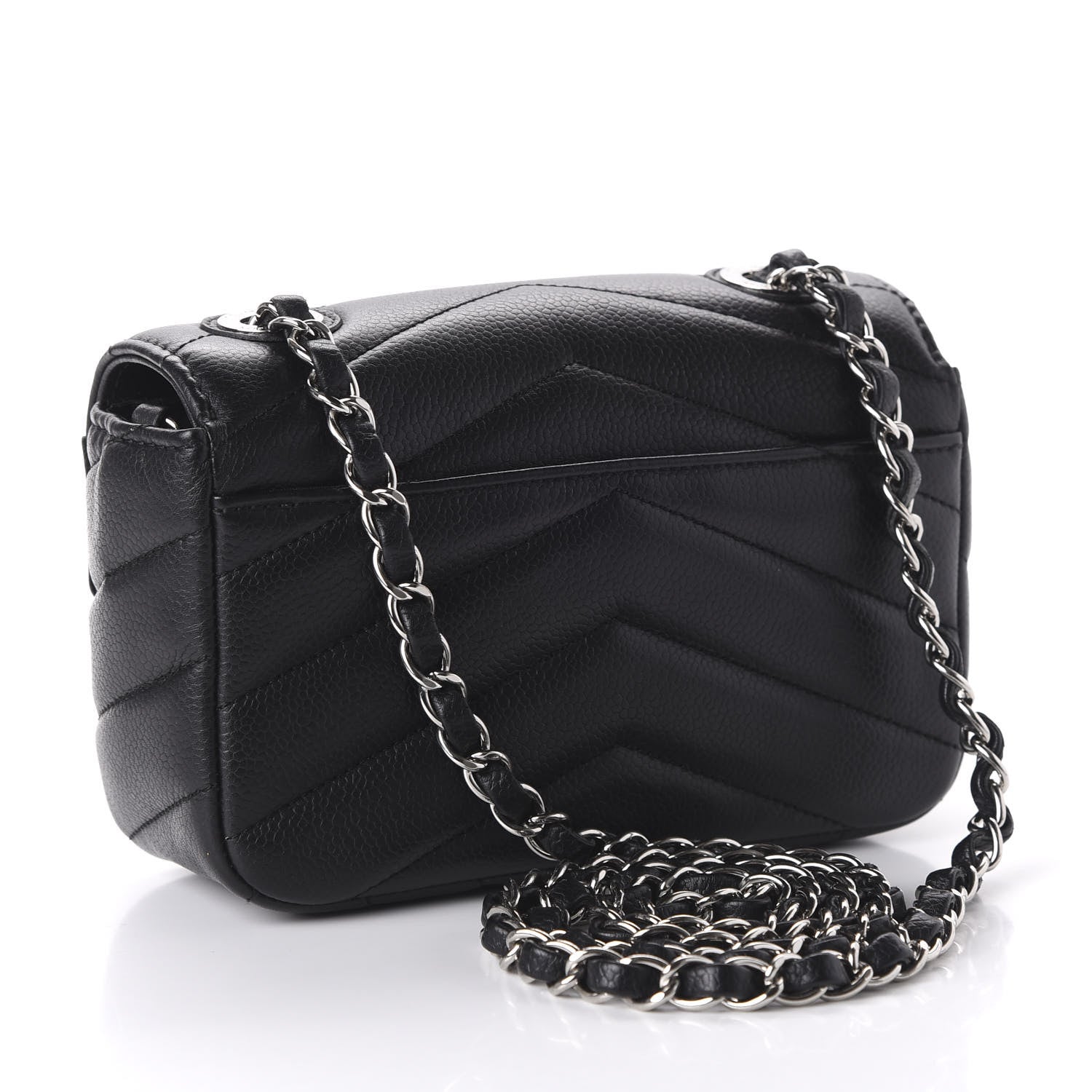Chanel Caviar Chevron Quilted Small Single Flap Black 3 of 11