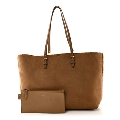 Saint Laurent Suede Shearling Large Shopping Tote Natural Tan 3 of 11