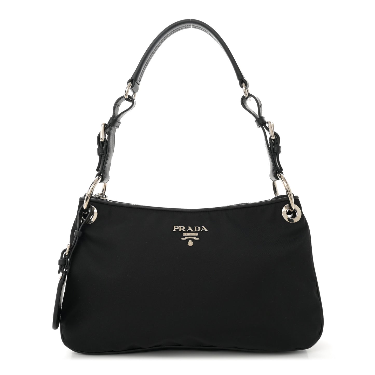 Tessuto Nylon Soft Calfskin Shoulder Bag Black
