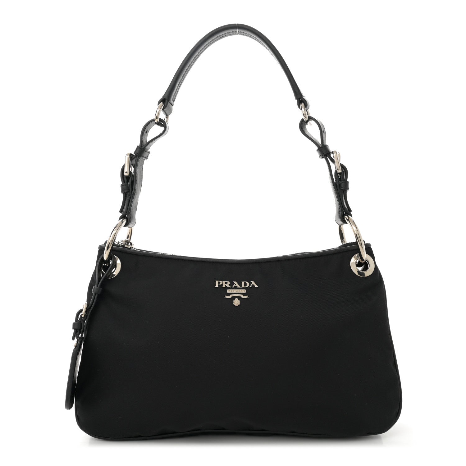 Prada Tessuto Nylon Soft Calfskin Shoulder Bag Black 1 of 9