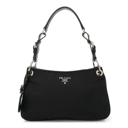 Prada Tessuto Nylon Soft Calfskin Shoulder Bag Black 1 of 9