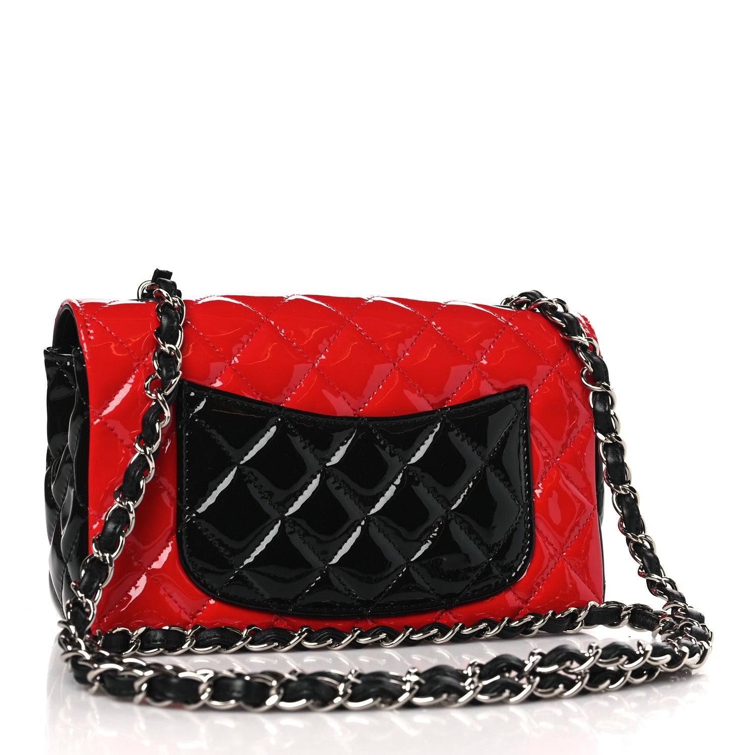 Chanel Patent Calfskin Quilted Bi-Color Mini Rectangular Flap Red Black 3 of 10