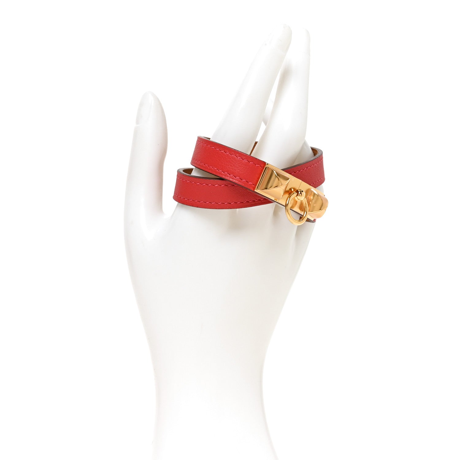 Hermes Swift Rivale Double Tour Bracelet T3 Rouge Casaque 2 of 5