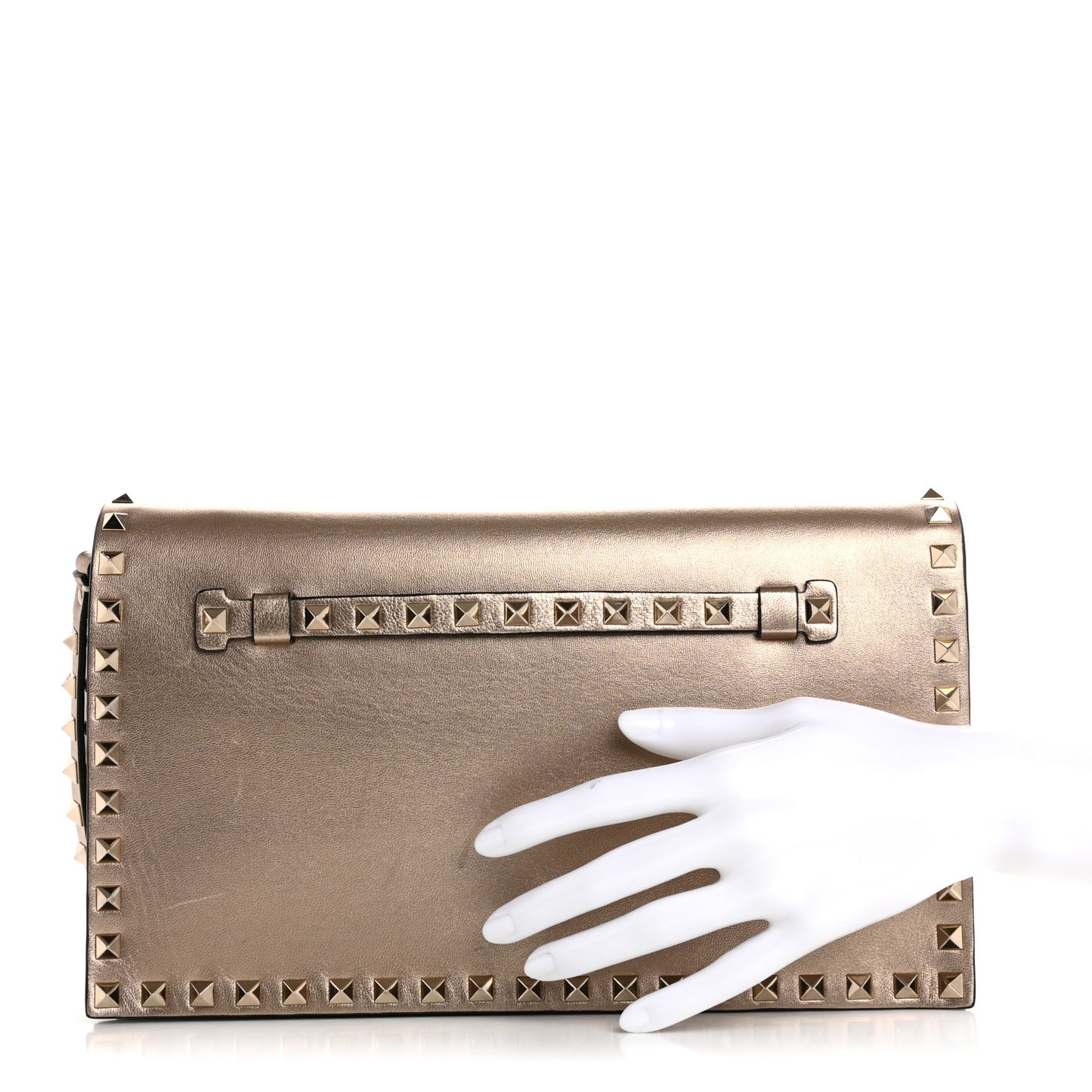 Metallic Nappa Rockstud Wristlet Clutch Skin