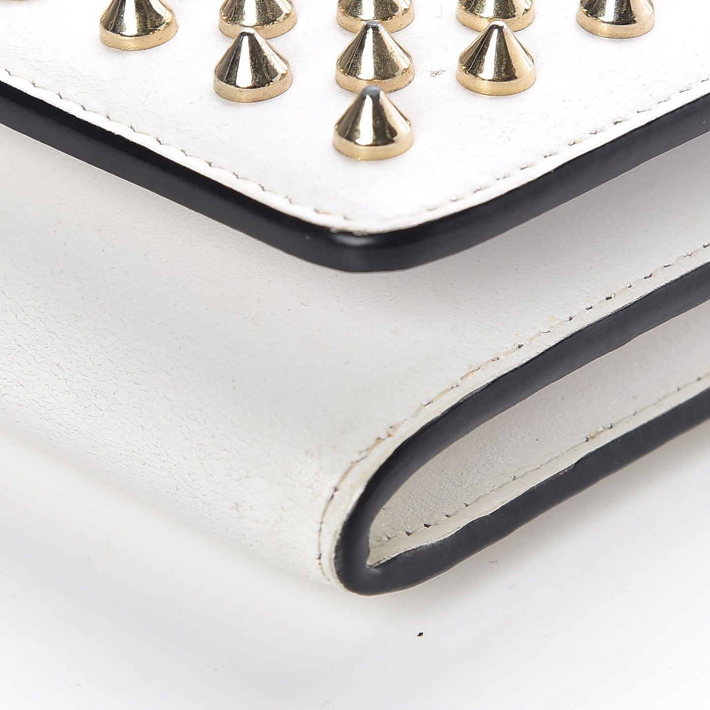 Calfskin Macaron Spiked Flap Wallet White