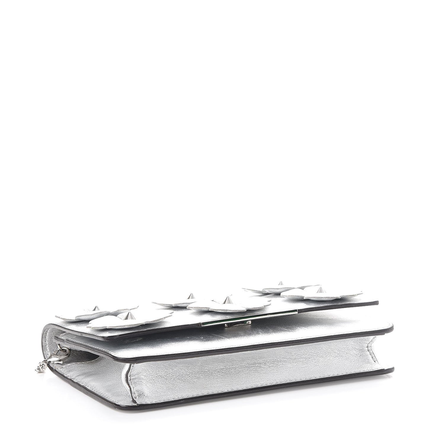 Vitello Catalan Mirror Flowerland Tube Wallet On Chain Argento