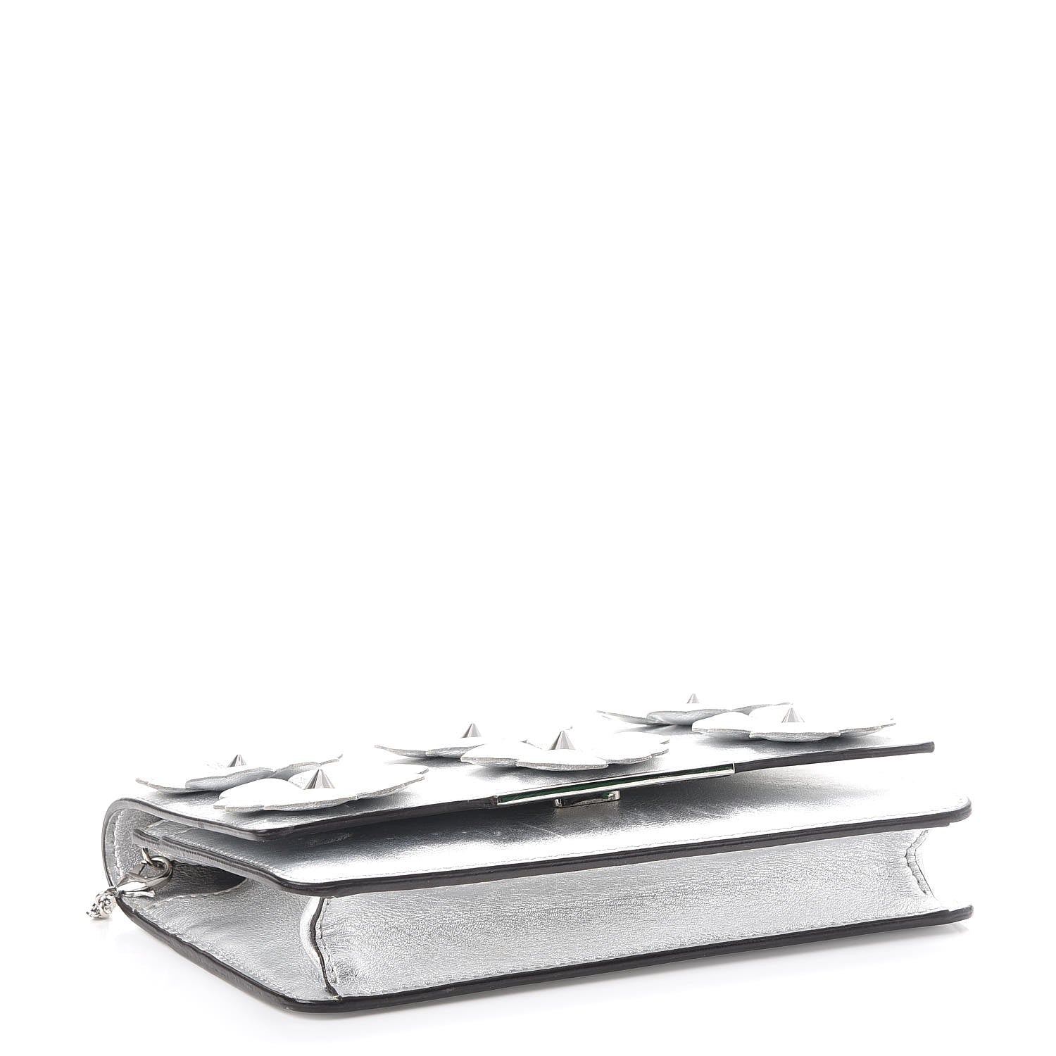 Fendi Vitello Catalan Mirror Flowerland Tube Wallet On Chain Argento 4 of 11