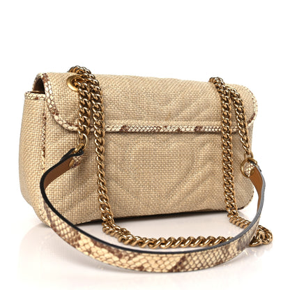 Gucci Raffia Elaphe Matelasse Small GG Marmont Shoulder Bag Natural Cream Brown 3 of 9