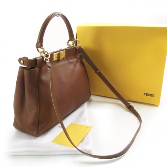 Fendi Vitello Saddle Medium Peekaboo Iconic Satchel Moro 3 of 11