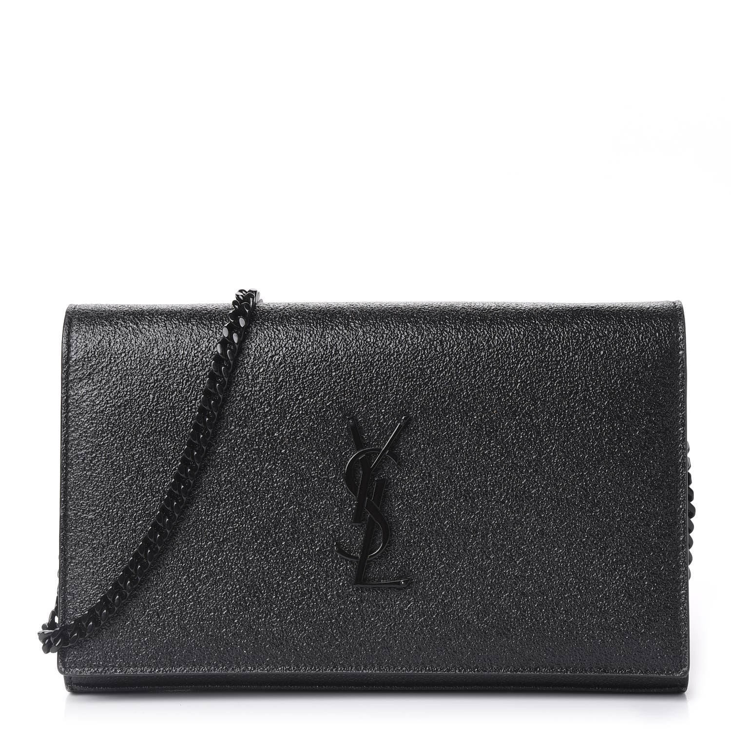 Saint Laurent Grained Metallic Calfskin Monogram Chain Wallet Black 1 of 11