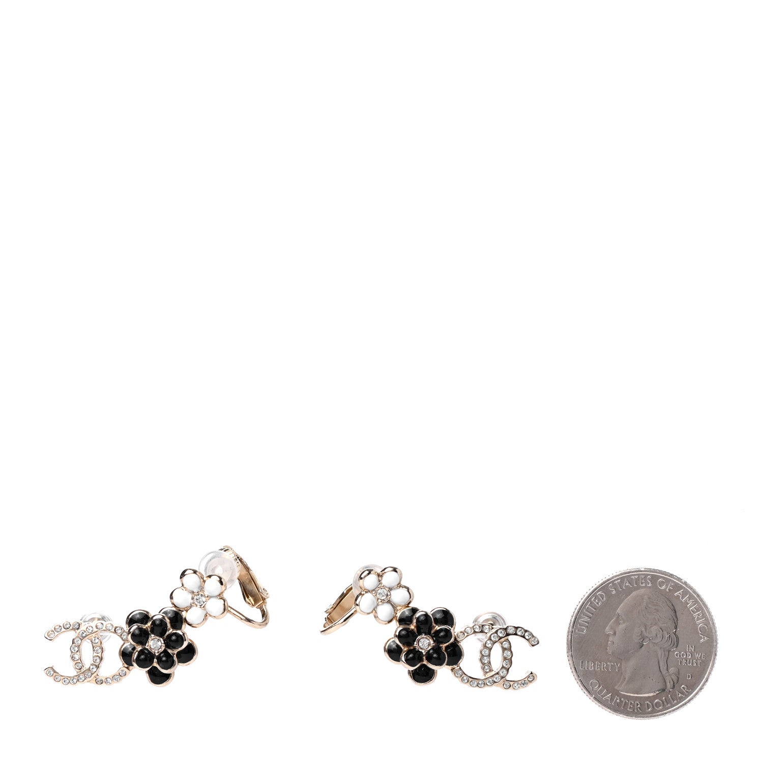 Chanel Crystal Enamel Flower CC Earrings Gold White Black 2 of 4