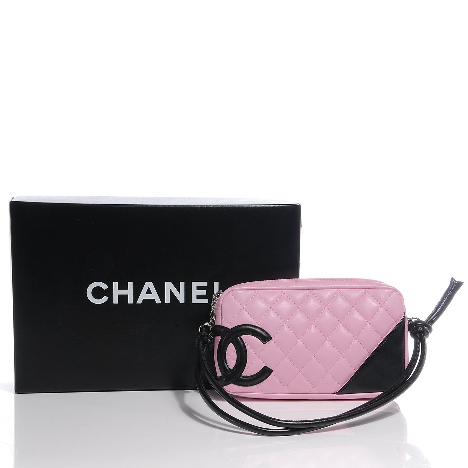 Chanel Calfskin Quilted Cambon Pochette Pink Black 5 of 9