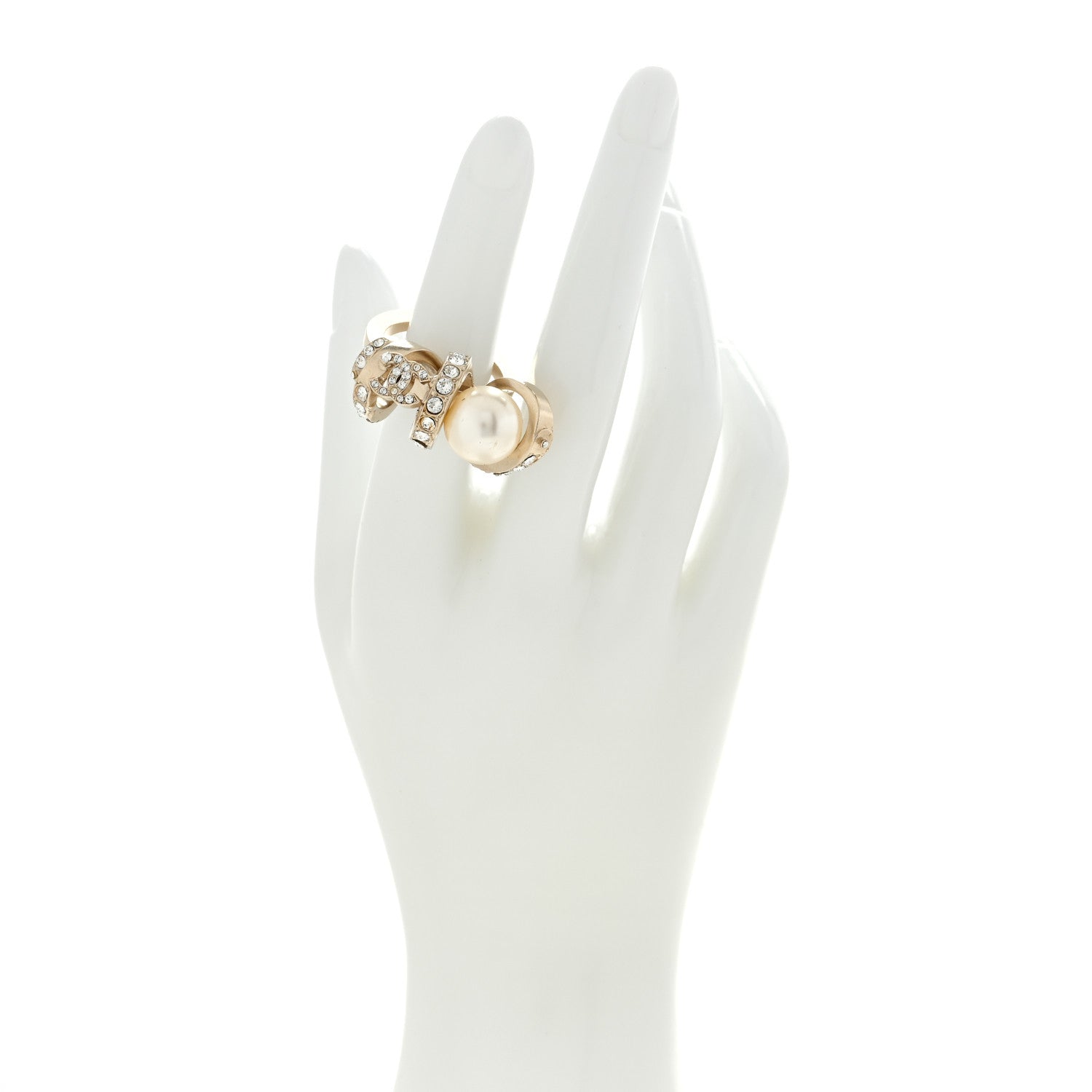 Chanel Crystal Pearl CC Ring 52/6 Gold 2 of 4