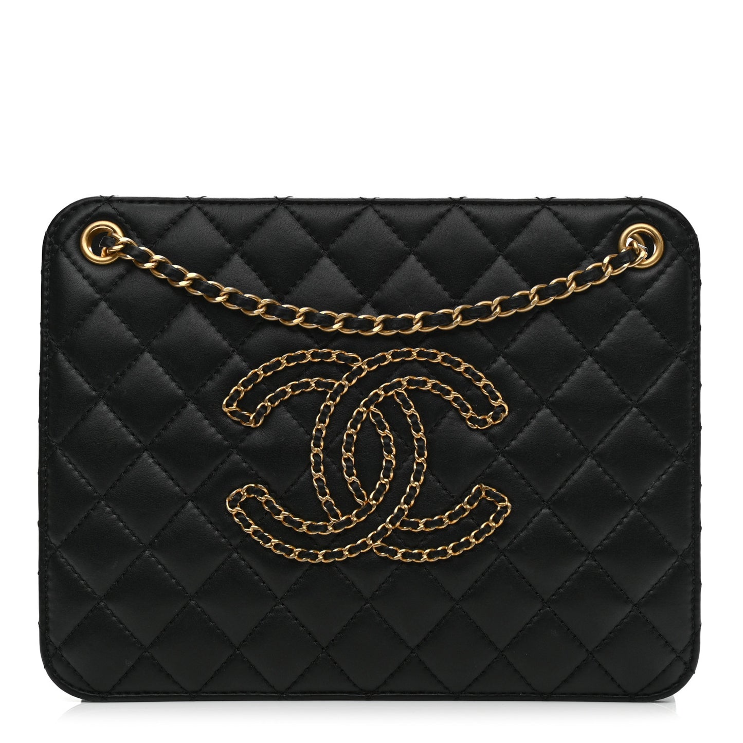 Calfskin Quilted CC Chain Accordion Tote Black