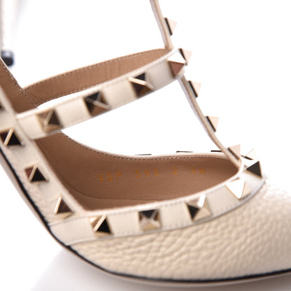 Valentino Garavani Pebbled Calfskin Rockstud Ankle Strap Pumps 38 Light Ivory 8 of 10