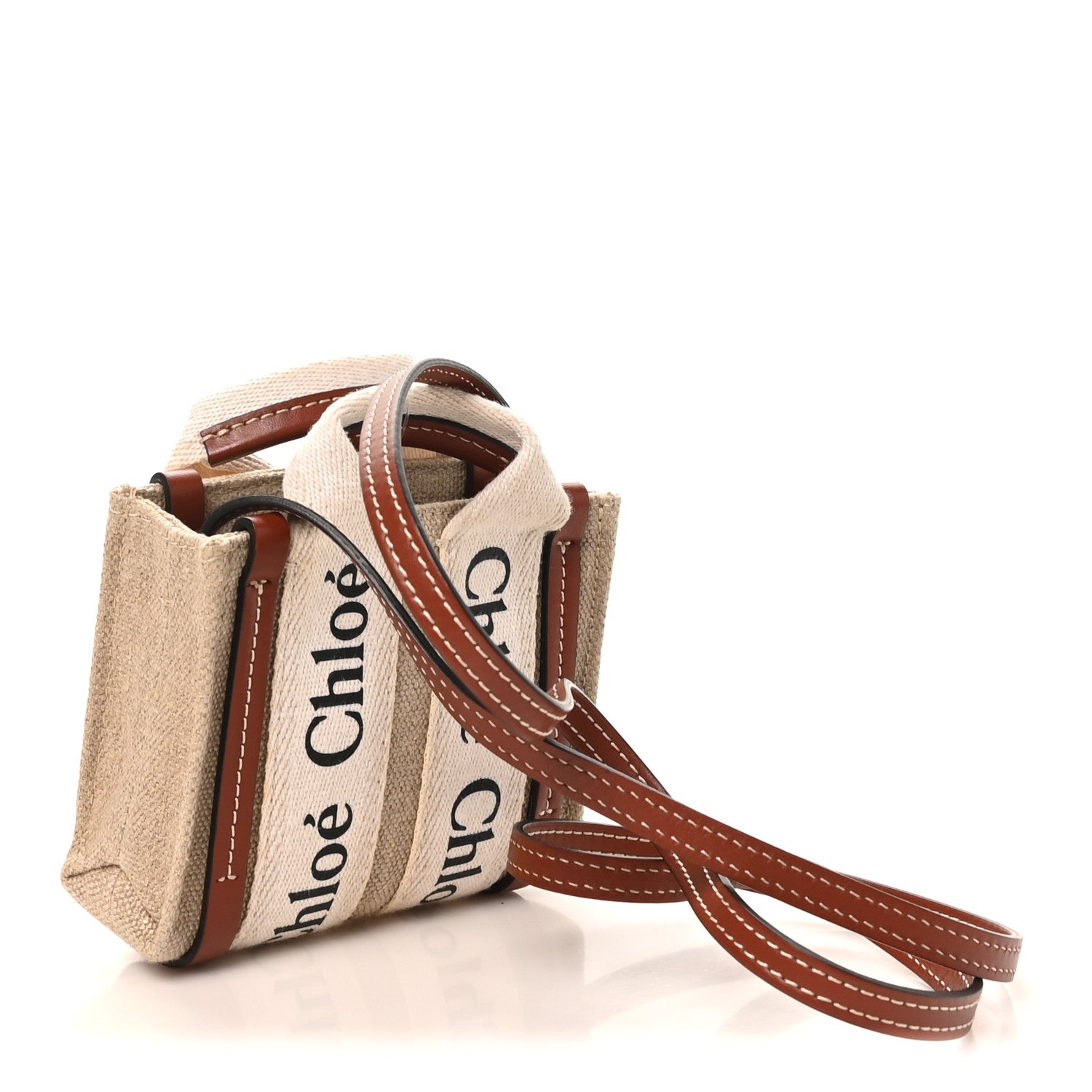 Chloe Cotton Calfskin Nano Woody Ribbon Tote White Brown 3 of 9