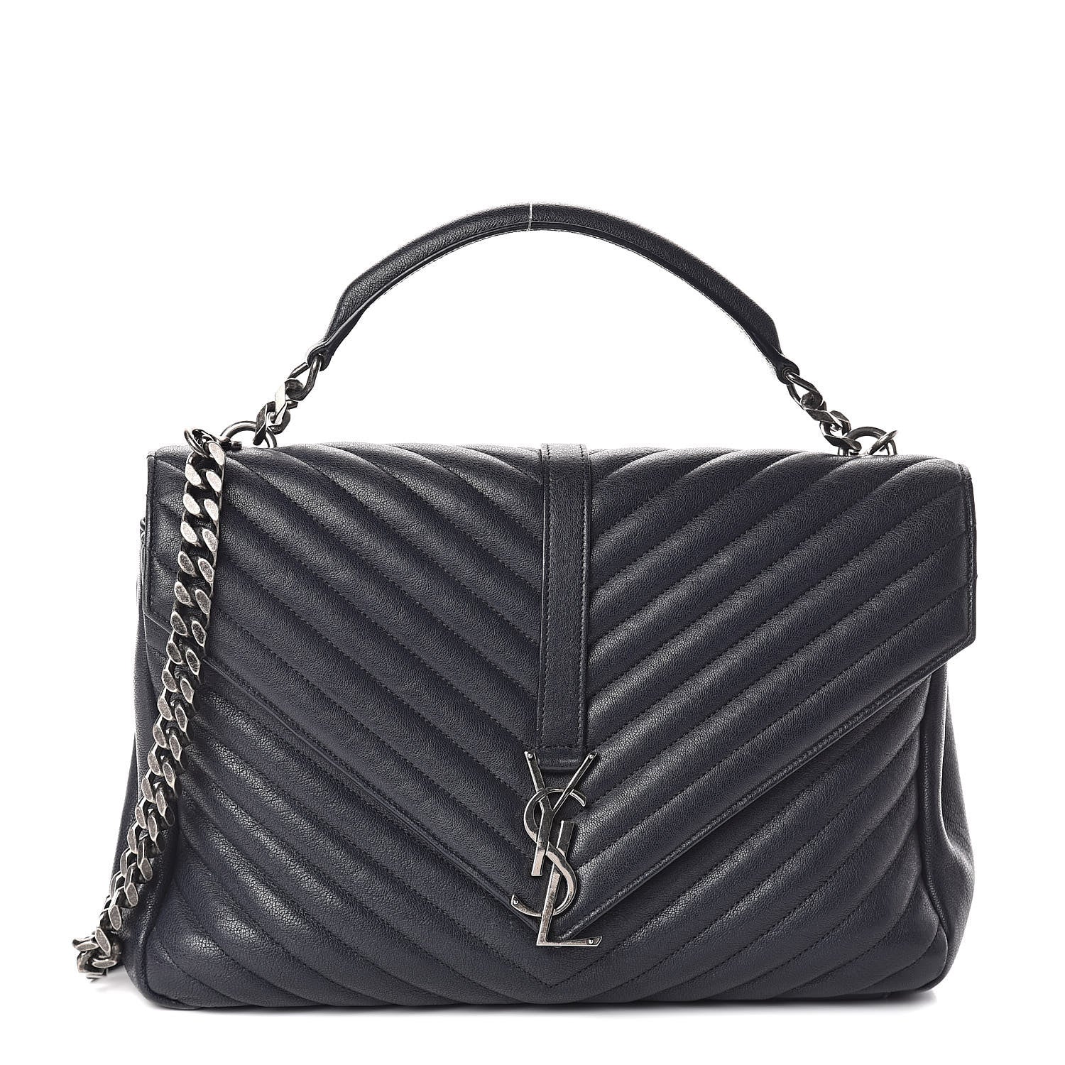 Saint Laurent Sheepskin Matelasse Chevron Monogram Large College Satchel Deep Marine 1 of 13