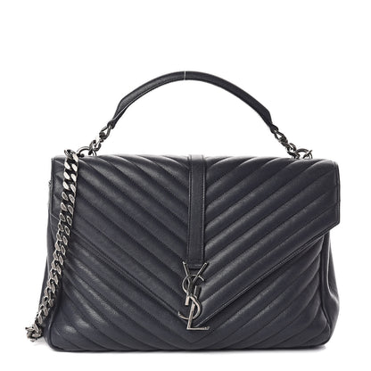 Saint Laurent Sheepskin Matelasse Chevron Monogram Large College Satchel Deep Marine 1 of 13