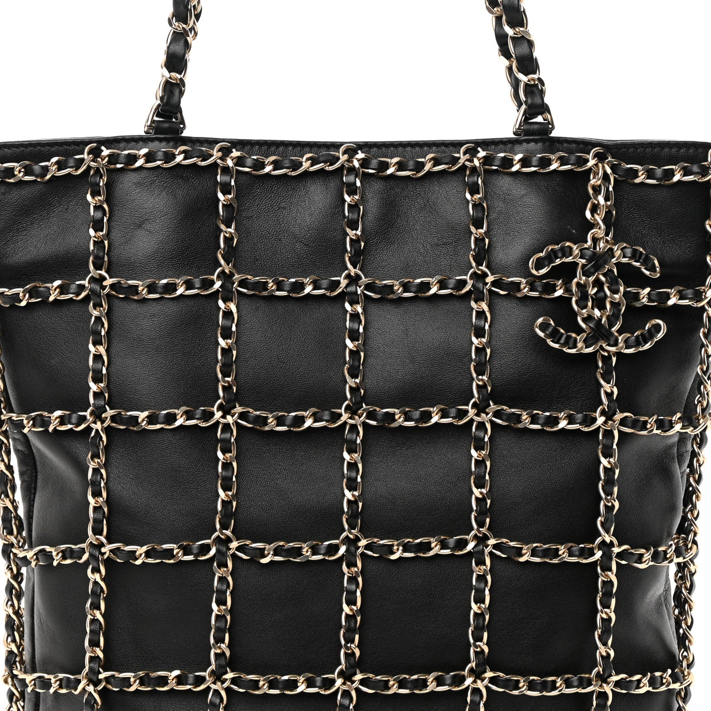 Lambskin Large Shopping Chain Tote Black