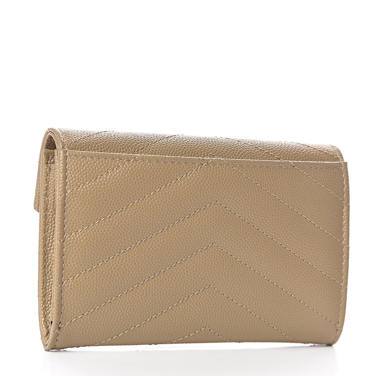 Saint Laurent Grain De Poudre Matelasse Chevron Small Monogram Envelope Wallet Dark Latte 3 of 7