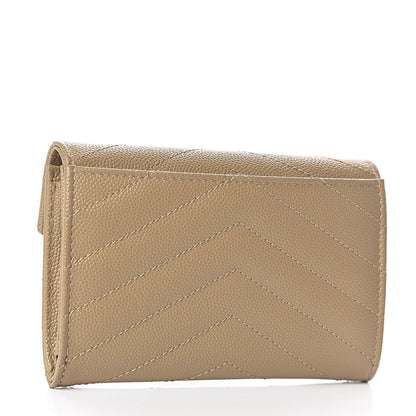 Saint Laurent Grain De Poudre Matelasse Chevron Small Monogram Envelope Wallet Dark Latte 3 of 7