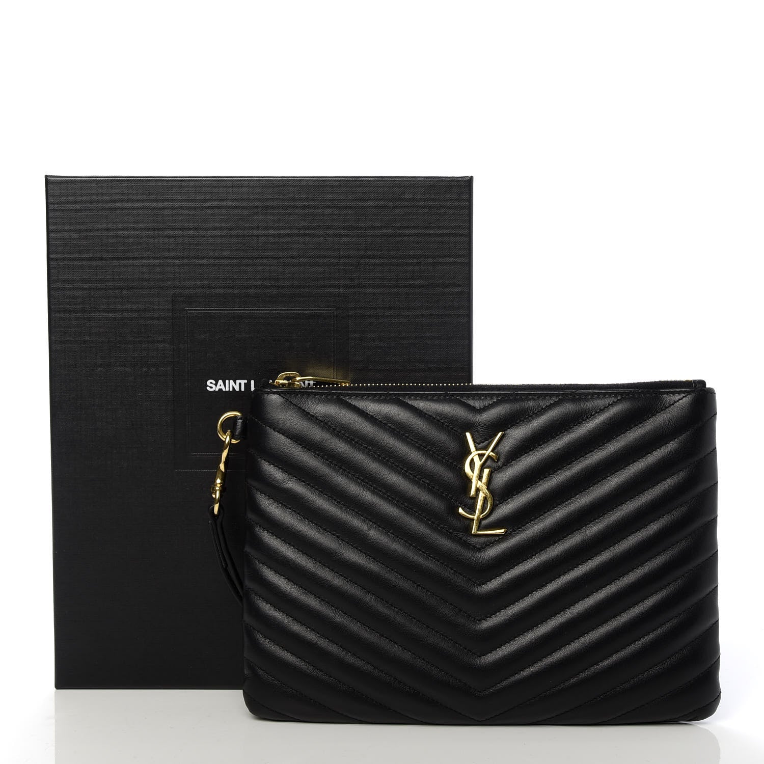 Saint Laurent Calfskin Matelasse Chevron Monogram A5 Wristlet Black 8 of 8