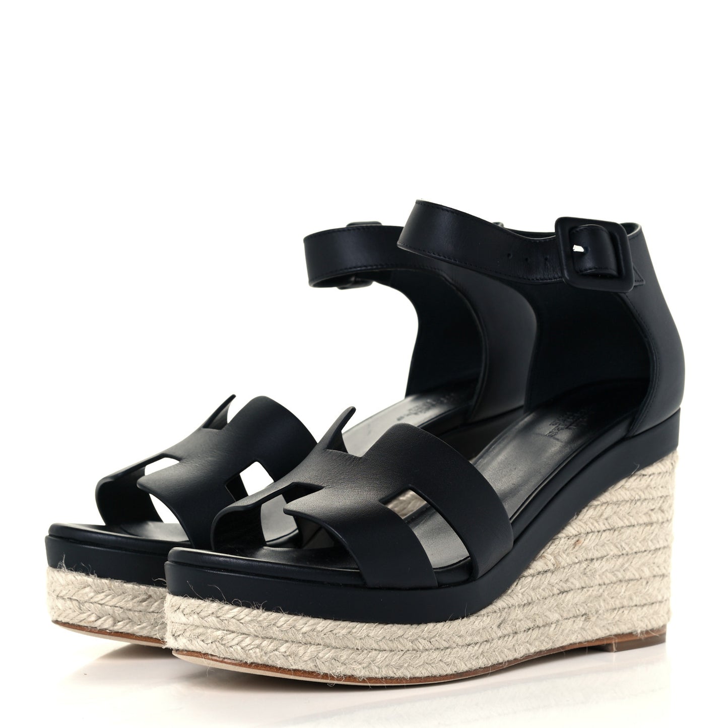 Calfskin Doll 60 Espadrille Wedge Sandals 37 Black