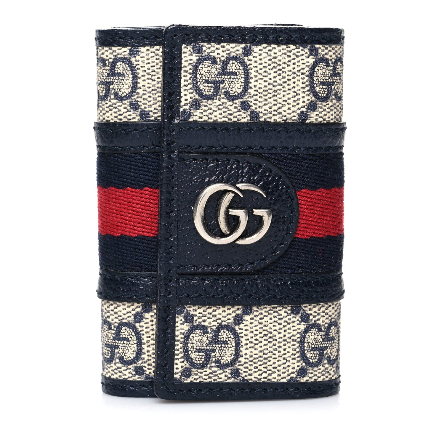 GG Supreme Monogram Web Ophidia 6 Key Holder Case Beige Blue