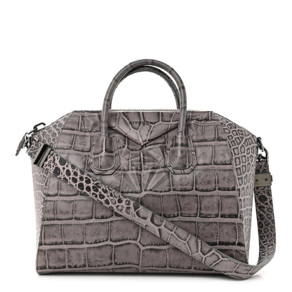 Givenchy Calfskin Crocodile Embossed 3D Stud Medium Antigona Storm Grey 1 of 10