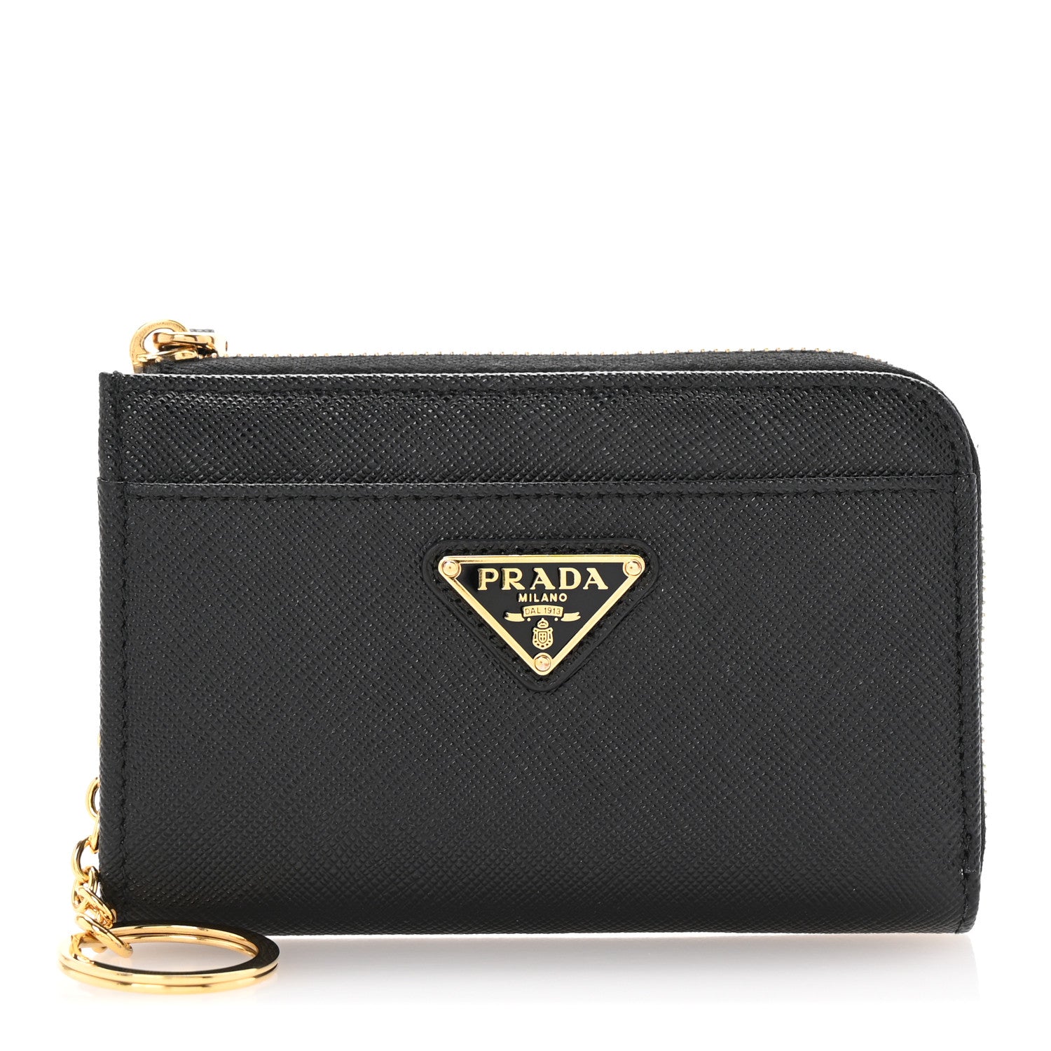 Prada Saffiano Triangle Zip Around Keychain Black 1 of 7