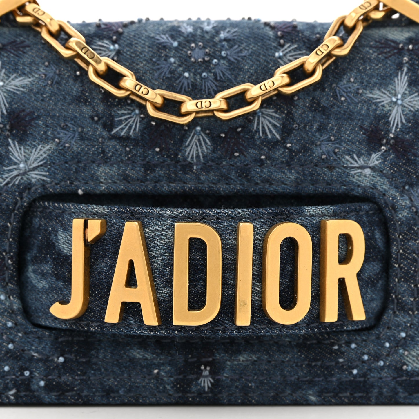 Denim Embroidered Mini J'Adior Chain Flap Bag Blue