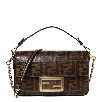 Fendi Glazed Fabric Vitello Century FF 1974 Mini Baguette Mogano Panna 1 of 10