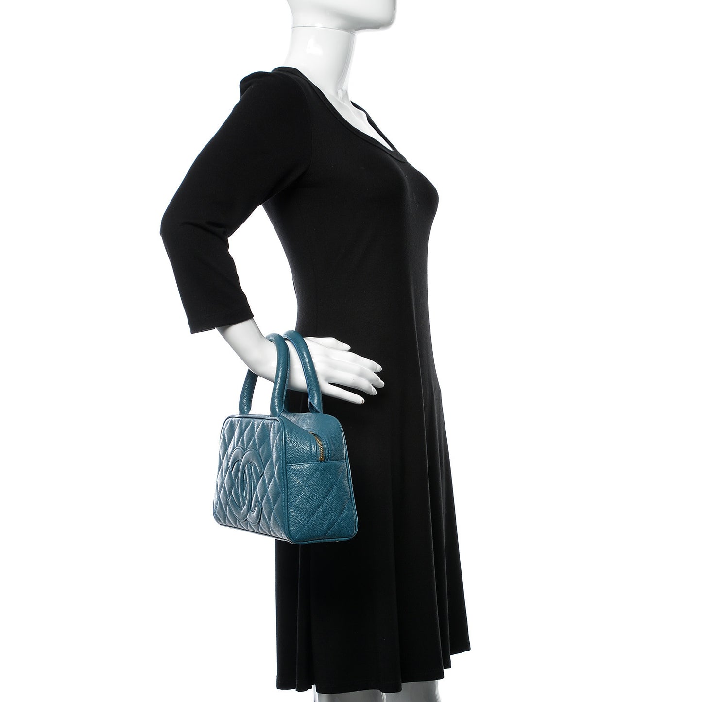 Caviar Quilted Small Bowler Blue