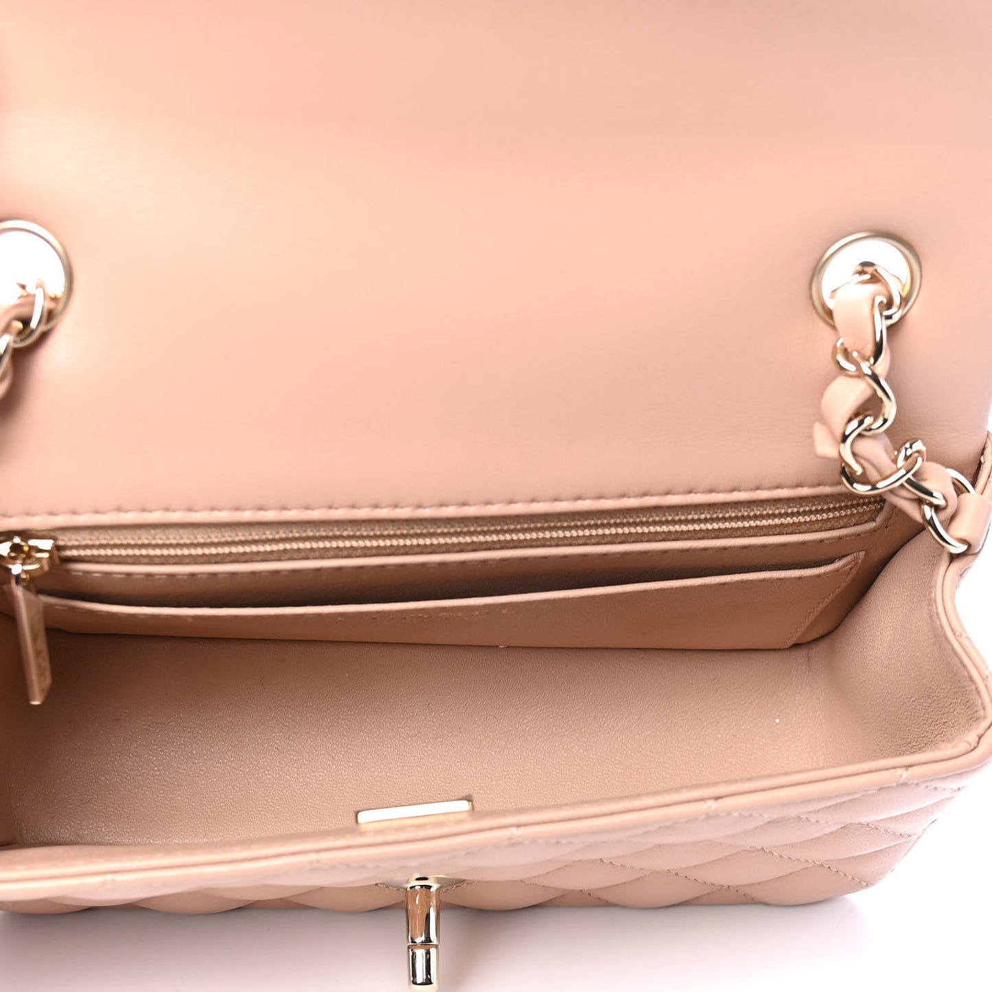 Lambskin Quilted Mini Rectangular Flap Beige
