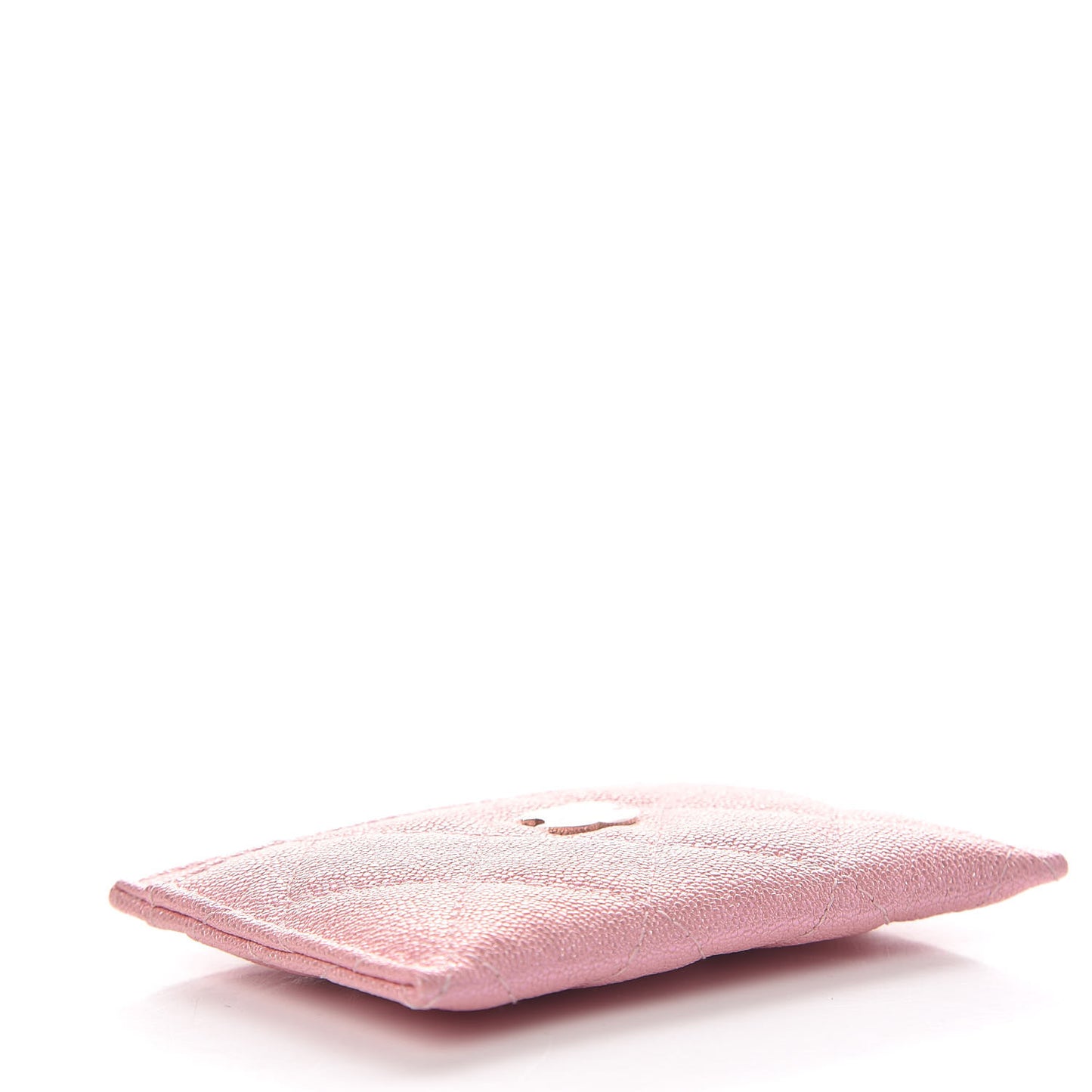 Iridescent Caviar Quilted Card Holder Rose Pink