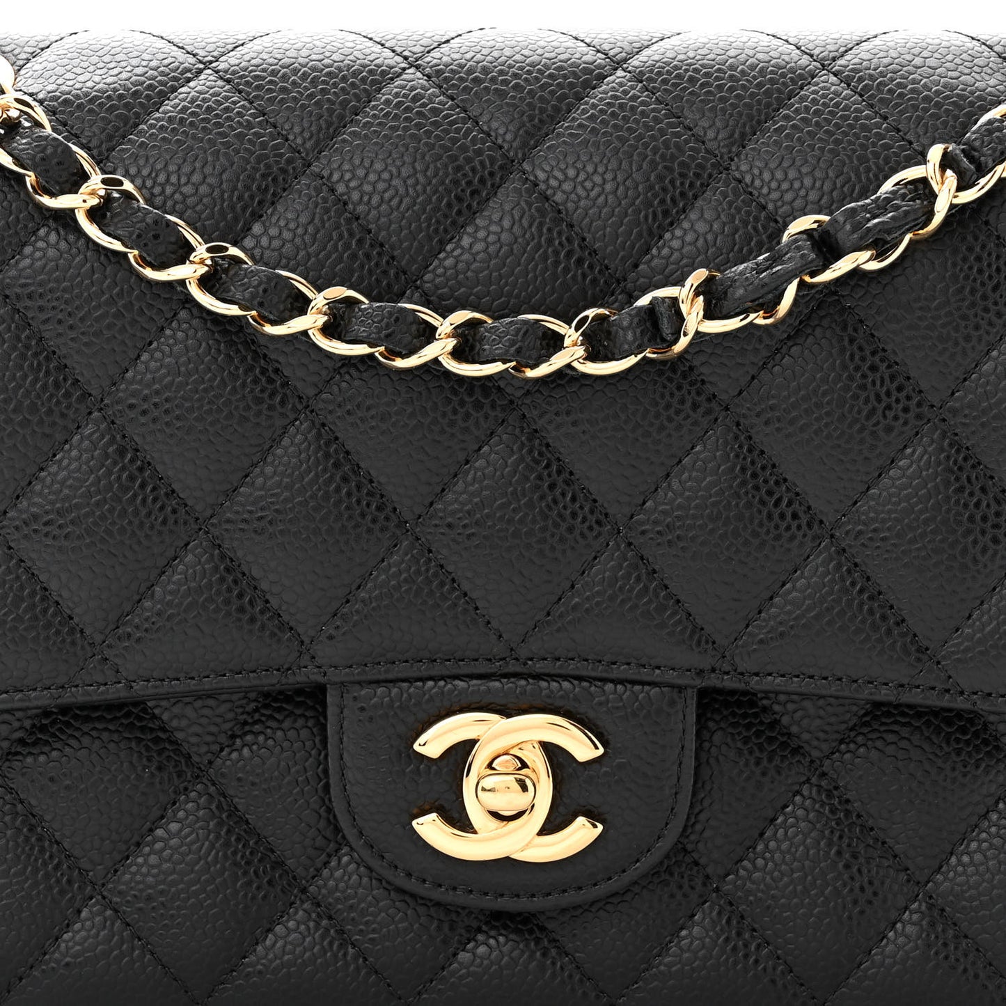 Caviar Quilted Medium Double Flap Black