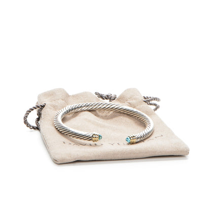 David Yurman Sterling Silver 14K Yellow Gold Blue Topaz 5mm Cable Classics Petite Color Bracelet 5 of 5